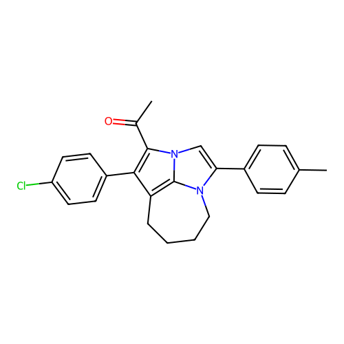 1-(1-(4-chlorophenyl)-4-(p-tolyl)-5,6,7,8-tetrahydro-2a,4a-diazacyclopenta[cd]azulen-2-yl)ethanone structure