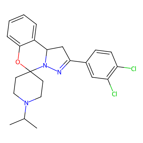 2'-(3,4-dichlorophenyl)-1-(propan-2-yl)-1',10b'-dihydrospiro[piperidine-4,5'-pyrazolo[1,5-c][1,3]benzoxazine] structure