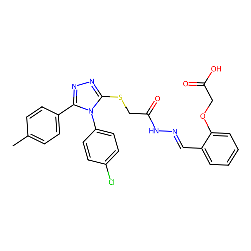 (2-{(E)-[2-({[4-(4-chlorophenyl)-5-(4-methylphenyl)-4H-1,2,4-triazol-3-yl]sulfanyl}acetyl)hydrazinylidene]methyl}phenoxy)acetic acid structure