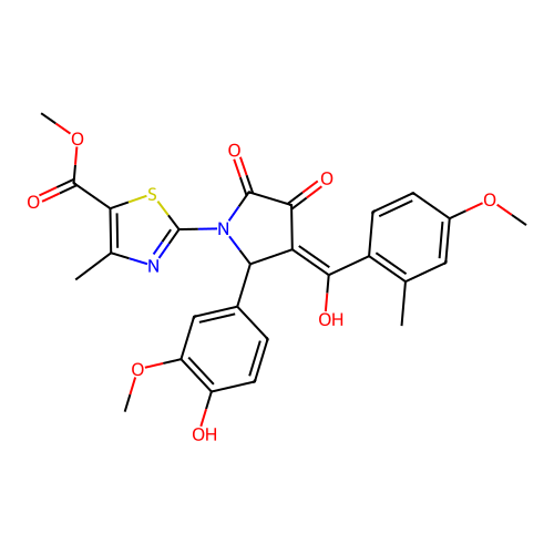 methyl 2-(3-hydroxy-5-(4-hydroxy-3-methoxyphenyl)-4-(4-methoxy-2-methylbenzoyl)-2-oxo-2,5-dihydro-1H-pyrrol-1-yl)-4-methylthiazole-5-carboxylate structure