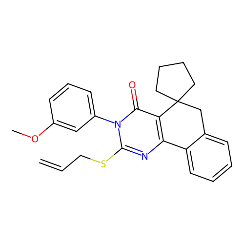 2-(allylthio)-3-(3-methoxyphenyl)-3H-spiro[benzo[h]quinazoline-5,1'-cyclopentan]-4(6H)-one structure