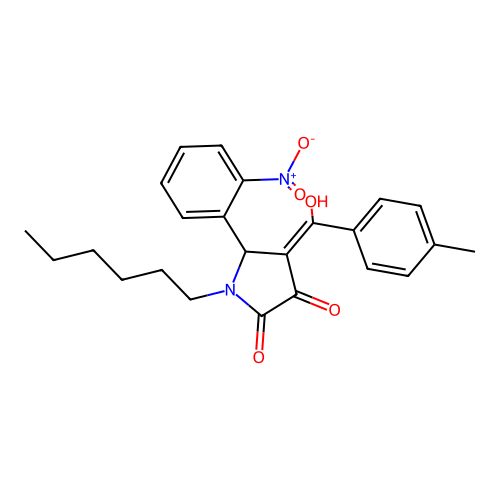 (4E)-1-hexyl-4-[hydroxy(4-methylphenyl)methylidene]-5-(2-nitrophenyl)pyrrolidine-2,3-dione structure