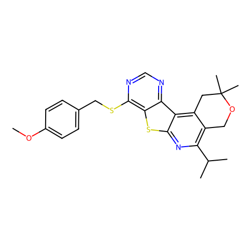 4-{[(5-ISOPROPYL-2,2-DIMETHYL-1,4-DIHYDRO-2H-PYRANO[4'',3'':4',5']PYRIDO[3',2':4,5]THIENO[3,2-D]PYRIMIDIN-8-YL)SULFANYL]METHYL}PHENYL METHYL ETHER structure