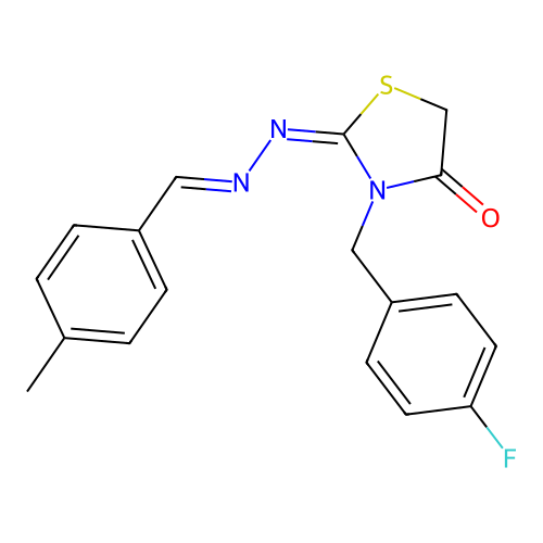 (E)-3-(4-fluorobenzyl)-2-((E)-(4-methylbenzylidene)hydrazono)thiazolidin-4-one structure