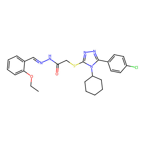 2-{[5-(4-chlorophenyl)-4-cyclohexyl-4H-1,2,4-triazol-3-yl]sulfanyl}-N'-[(E)-(2-ethoxyphenyl)methylidene]acetohydrazide structure