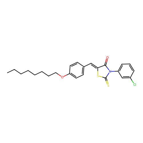 (5Z)-3-(3-chlorophenyl)-5-[4-(octyloxy)benzylidene]-2-thioxo-1,3-thiazolidin-4-one structure