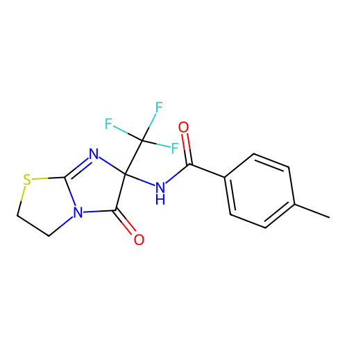 4-methyl-N-[5-oxo-6-(trifluoromethyl)-2,3,5,6-tetrahydroimidazo[2,1-b][1,3]thiazol-6-yl]benzamide structure