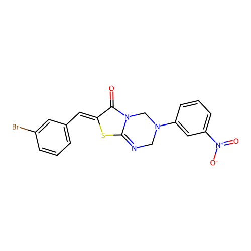 (7Z)-7-(3-bromobenzylidene)-3-(3-nitrophenyl)-3,4-dihydro-2H-[1,3]thiazolo[3,2-a][1,3,5]triazin-6(7H)-one structure