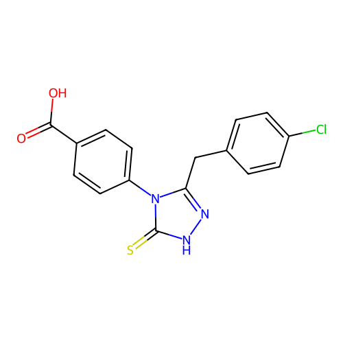 4-[3-(4-chlorobenzyl)-5-sulfanyl-4H-1,2,4-triazol-4-yl]benzoic acid structure