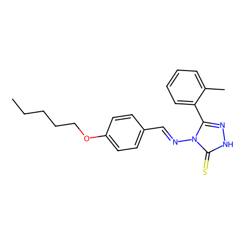 (E)-4-((4-(pentyloxy)benzylidene)amino)-5-(o-tolyl)-4H-1,2,4-triazole-3-thiol structure