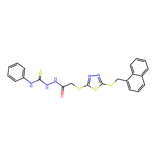 1-[[2-[[5-(naphthalen-1-ylmethylsulfanyl)-1,3,4-thiadiazol-2-yl]sulfanyl]acetyl]amino]-3-phenylthiourea structure