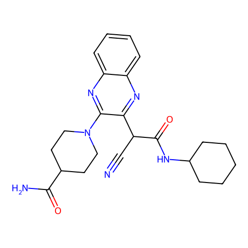 1-[3-[1-cyano-2-(cyclohexylamino)-2-oxoethyl]quinoxalin-2-yl]piperidine-4-carboxamide structure
