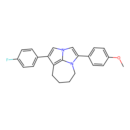 1-(4-fluorophenyl)-4-(4-methoxyphenyl)-5,6,7,8-tetrahydro-2a,4a-diazacyclopenta[cd]azulene structure