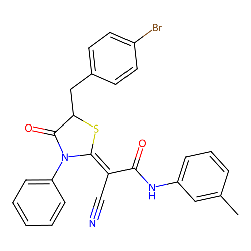 (Z)-2-(5-(4-bromobenzyl)-4-oxo-3-phenylthiazolidin-2-ylidene)-2-cyano-N-(m-tolyl)acetamide structure