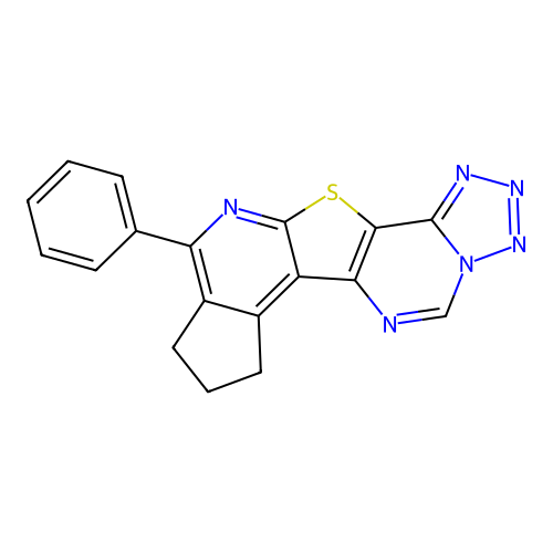 10-phenyl-8,9-dihydro-7H-cyclopenta[4',5']pyrido[3',2':4,5]thieno[2,3-e]tetrazolo[1,5-c]pyrimidine structure
