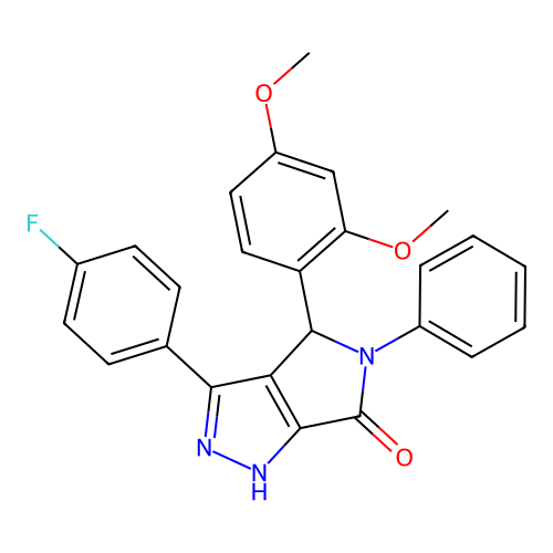 4-(2,4-dimethoxyphenyl)-3-(4-fluorophenyl)-5-phenyl-1,4-dihydropyrrolo[3,4-c]pyrazol-6-one structure