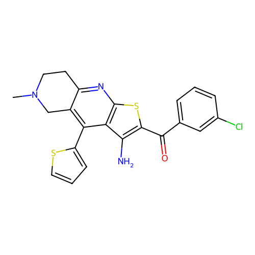 (3-amino-6-methyl-4-(thiophen-2-yl)-5,6,7,8-tetrahydrothieno[2,3-b][1,6]naphthyridin-2-yl)(3-chlorophenyl)methanone structure