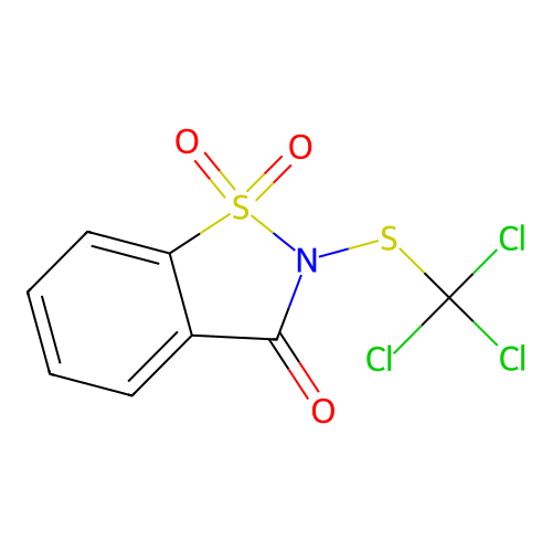 2-(Trichloromethylthio)-1,2-benzisothiazol-3(2H)-one-1,1-dioxide structure