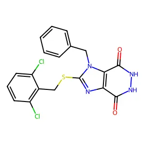 1-benzyl-2-[(2,6-dichlorobenzyl)sulfanyl]-5,6-dihydro-1h-imidazo[4,5-d]pyridazine-4,7-dione structure