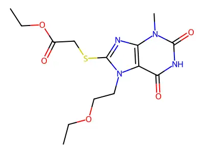 Ethyl 2-[7-(2-ethoxyethyl)-3-methyl-2,6-dioxopurin-8-yl]sulfanylacetate structure