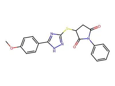 3-{[5-(4-methoxyphenyl)-4H-1,2,4-triazol-3-yl]sulfanyl}-1-phenylpyrrolidine-2,5-dione structure