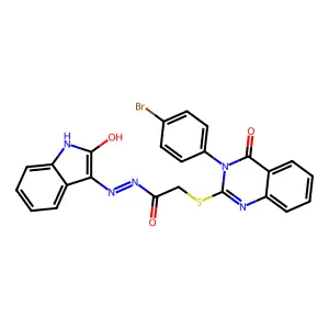 2-{[3-(4-bromophenyl)-4-oxo-3,4-dihydroquinazolin-2-yl]sulfanyl}-N'-[(3E)-2-oxo-1,2-dihydro-3H-indol-3-ylidene]acetohydrazide structure