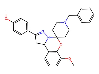 1-benzyl-7'-methoxy-2'-(4-methoxyphenyl)-1',10b'-dihydrospiro[piperidine-4,5'-pyrazolo[1,5-c][1,3]benzoxazine] structure