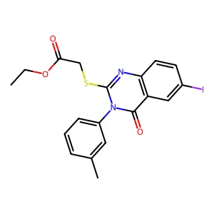 Ethyl 2-[6-iodo-3-(3-methylphenyl)-4-oxoquinazolin-2-yl]sulfanylacetate structure
