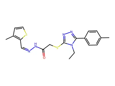 2-[[4-ethyl-5-(4-methylphenyl)-1,2,4-triazol-3-yl]sulfanyl]-N-[(E)-(3-methylthiophen-2-yl)methylideneamino]acetamide structure