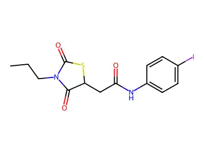 2-(2,4-dioxo-3-propyl-1,3-thiazolidin-5-yl)-N-(4-iodophenyl)acetamide structure
