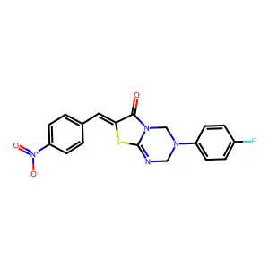 (7Z)-3-(4-fluorophenyl)-7-[(4-nitrophenyl)methylidene]-2,4-dihydro-[1,3]thiazolo[3,2-a][1,3,5]triazin-6-one structure
