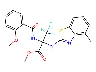 methyl 3,3,3-trifluoro-2-[(2-methoxybenzoyl)amino]-2-[(4-methyl-1,3-benzothiazol-2-yl)amino]propanoate structure