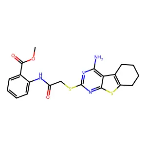 methyl 2-({[(4-amino-5,6,7,8-tetrahydro[1]benzothieno[2,3-d]pyrimidin-2-yl)sulfanyl]acetyl}amino)benzoate structure
