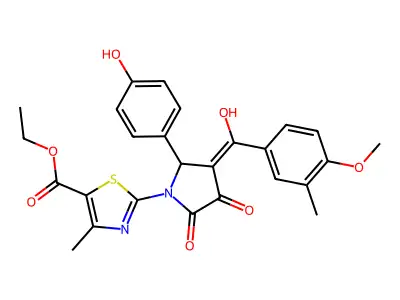 5-Thiazolecarboxylic acid, 2-[2,5-dihydro-3-hydroxy-5-(4-hydroxyphenyl)-4-(4-methoxy-3-methylbenzoyl)-2-oxo-1H-pyrrol-1-yl]-4-methyl-, ethyl ester structure