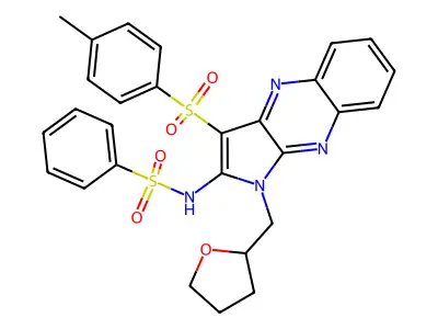 N-(1-((tetrahydrofuran-2-yl)methyl)-3-tosyl-1H-pyrrolo[2,3-b]quinoxalin-2-yl)benzenesulfonamide structure
