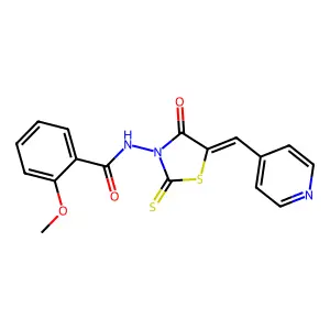 2-methoxy-N-[(5Z)-4-oxo-5-(pyridin-4-ylmethylidene)-2-thioxo-1,3-thiazolidin-3-yl]benzamide structure
