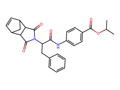propan-2-yl 4-{[2-(1,3-dioxo-1,3,3a,4,7,7a-hexahydro-2H-4,7-methanoisoindol-2-yl)-3-phenylpropanoyl]amino}benzoate structure