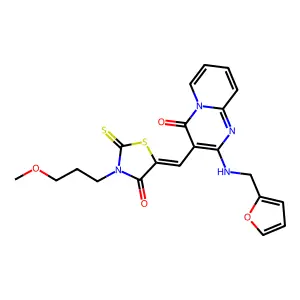 2-[(2-furylmethyl)amino]-3-{(Z)-[3-(3-methoxypropyl)-4-oxo-2-thioxo-1,3-thiazolidin-5-ylidene]methyl}-4H-pyrido[1,2-a]pyrimidin-4-one structure