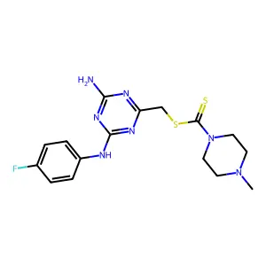 {4-amino-6-[(4-fluorophenyl)amino]-1,3,5-triazin-2-yl}methyl 4-methylpiperazine-1-carbodithioate structure