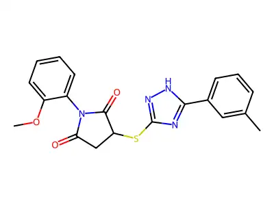 1-(2-methoxyphenyl)-3-{[5-(3-methylphenyl)-4H-1,2,4-triazol-3-yl]sulfanyl}pyrrolidine-2,5-dione structure