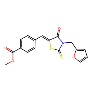 methyl 4-{(Z)-[3-(furan-2-ylmethyl)-4-oxo-2-thioxo-1,3-thiazolidin-5-ylidene]methyl}benzoate structure