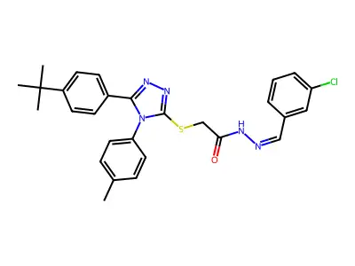 2-[[5-(4-tert-butylphenyl)-4-(4-methylphenyl)-1,2,4-triazol-3-yl]sulfanyl]-N-[(E)-(3-chlorophenyl)methylideneamino]acetamide structure