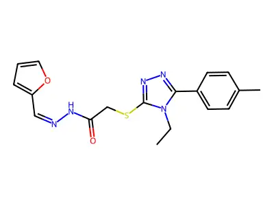 2-[[4-ethyl-5-(4-methylphenyl)-1,2,4-triazol-3-yl]sulfanyl]-N-[(E)-furan-2-ylmethylideneamino]acetamide structure