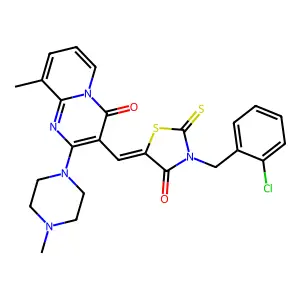 3-{(Z)-[3-(2-chlorobenzyl)-4-oxo-2-thioxo-1,3-thiazolidin-5-ylidene]methyl}-9-methyl-2-(4-methylpiperazin-1-yl)-4H-pyrido[1,2-a]pyrimidin-4-one structure