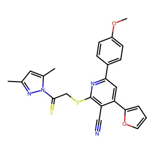 2-[2-(3,5-dimethylpyrazol-1-yl)-2-sulfanylideneethyl]sulfanyl-4-(furan-2-yl)-6-(4-methoxyphenyl)pyridine-3-carbonitrile structure