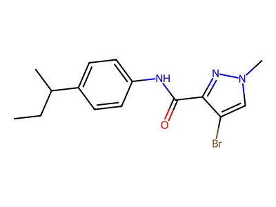4-bromo-N-(4-butan-2-ylphenyl)-1-methylpyrazole-3-carboxamide structure