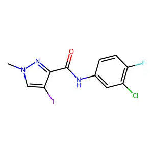 N-(3-chloro-4-fluorophenyl)-4-iodo-1-methyl-1H-pyrazole-3-carboxamide structure