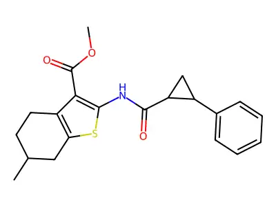 methyl 6-methyl-2-{[(2-phenylcyclopropyl)carbonyl]amino}-4,5,6,7-tetrahydro-1-benzothiophene-3-carboxylate structure