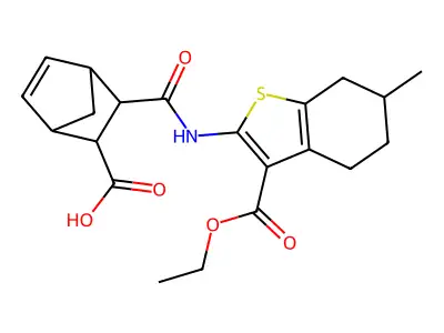 3-({[3-(ethoxycarbonyl)-6-methyl-4,5,6,7-tetrahydro-1-benzothien-2-yl]amino}carbonyl)bicyclo[2.2.1]hept-5-ene-2-carboxylic acid structure