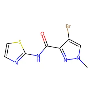4-bromo-1-methyl-N-(1,3-thiazol-2-yl)-1H-pyrazole-3-carboxamide structure